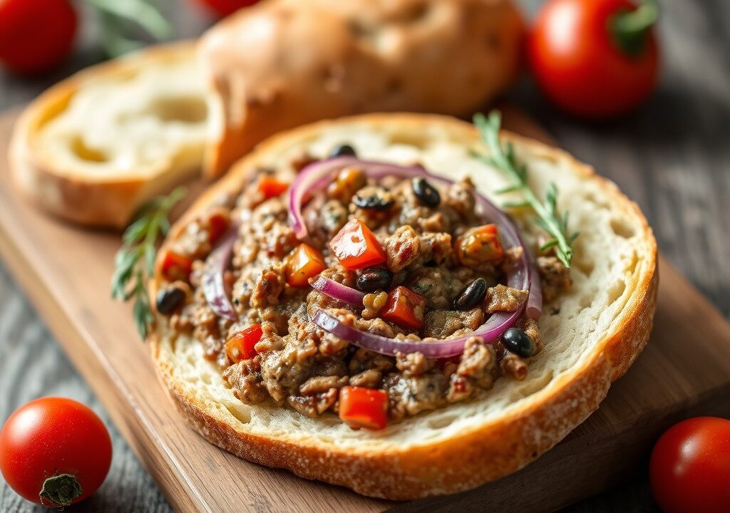 Tapenade met gekruide ciabatta, AI-gegenereerde illustratie