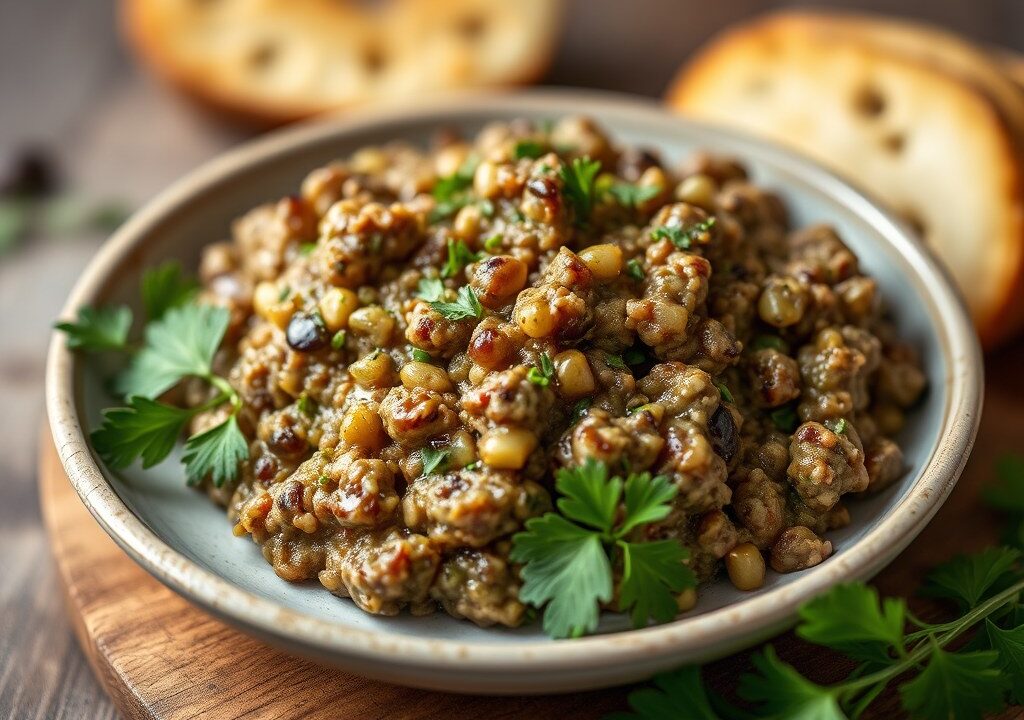 Tapenade met olijven — AI-gegenereerde illustratie