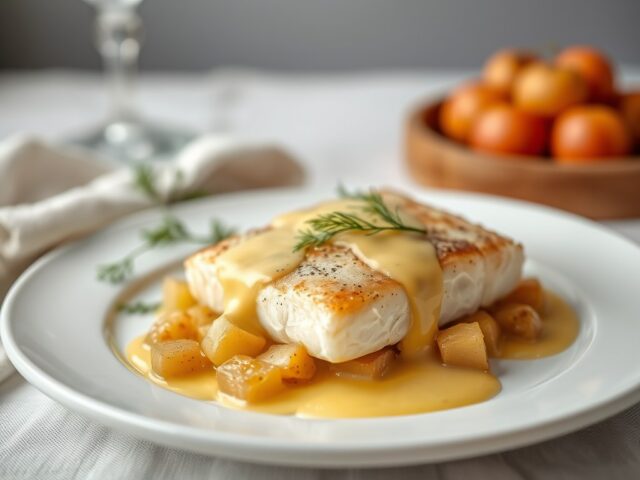 Tarbot met gepofte aardappel en beurre blanc