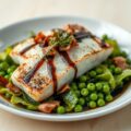 Tarbot met gesmolten sla, erwten en pancetta