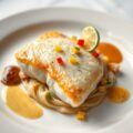 Tarbotfilet op bedje van witlof met twee sauzen