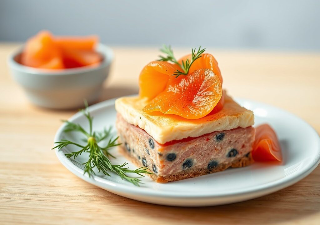 Tartaar en mousse van zalm, AI-gegenereerde illustratie