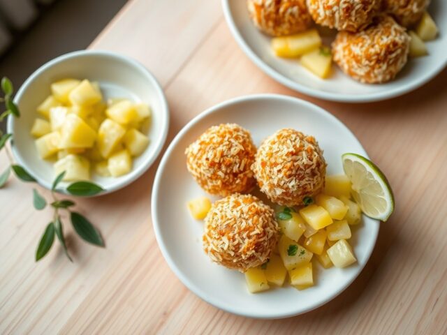 Tartaar-kokosballetjes mat ananassalade