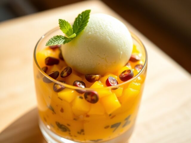 Tartaar van mango met limoensorbet