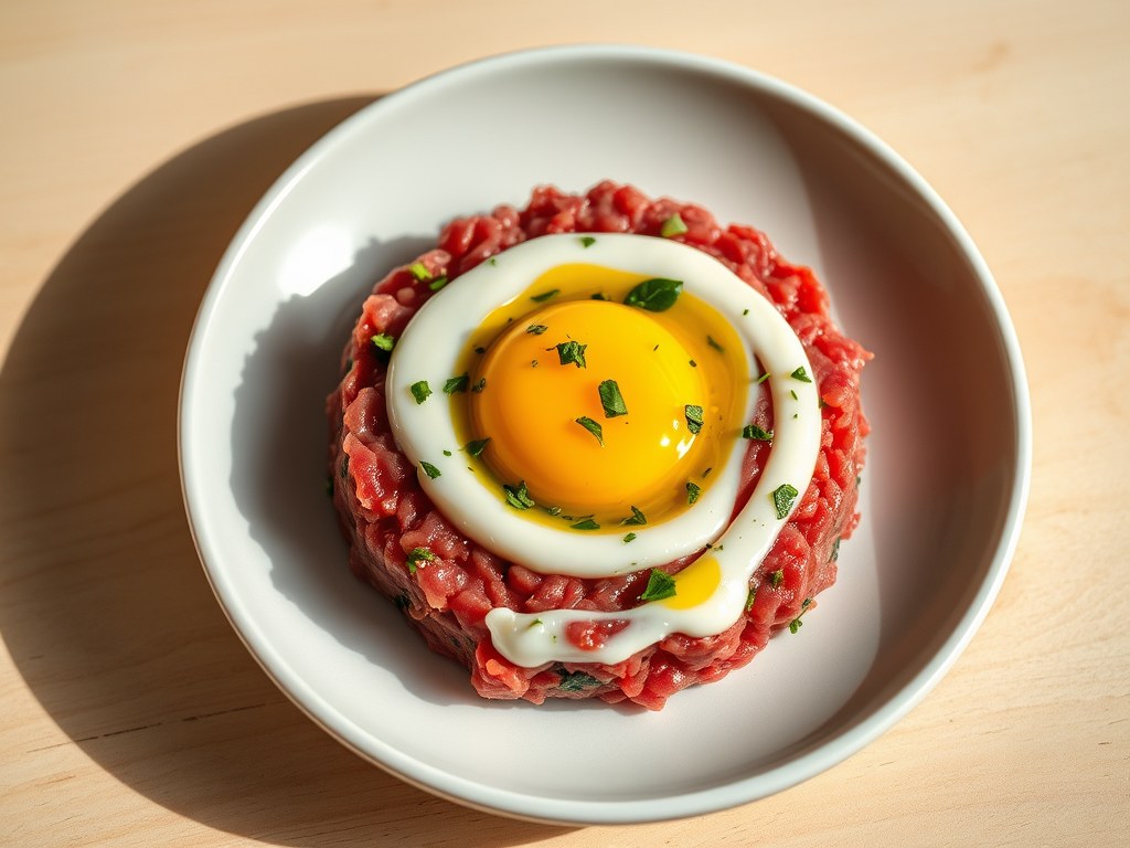 Tartaar van rundvlees met picklesmayonaise, AI-gegenereerde illustratie