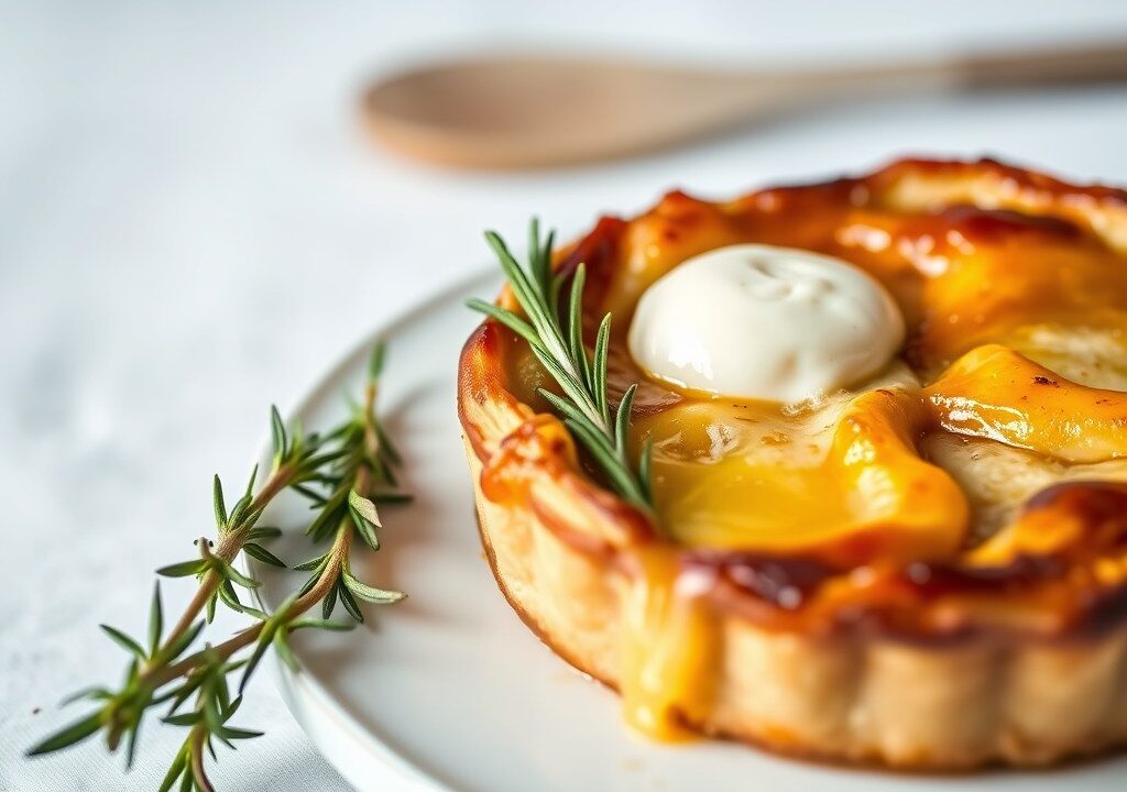 Tarte tatin van blanke stoofperen met Epoisse, AI-gegenereerde illustratie