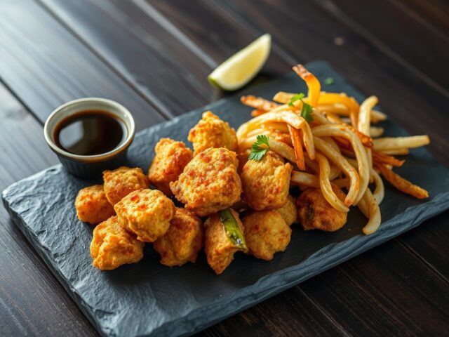 Tempura van Quorn in een Aziatische kruidenmix, fijne groentjes