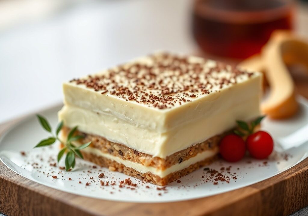 Terrine van witte en pure chocolade en kersen, AI-gegenereerde illustratie