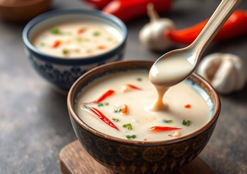 Thaise bouillonfondue met kokosmelk, AI-gegenereerde illustratie