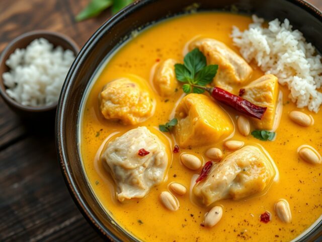 Thaise gele curry met kip en pinda’s