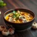 Thaise gele curry met varkensvlees met shii-take paddestoelen