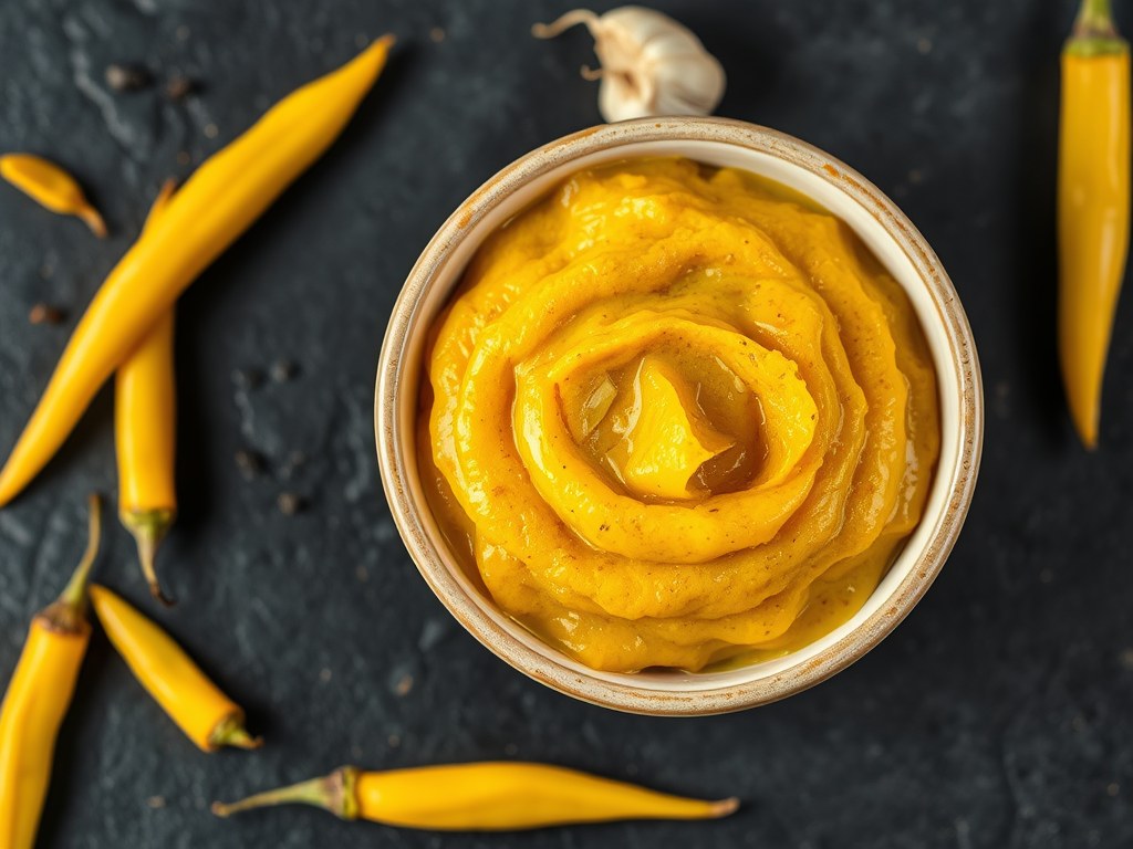 Thaise gele curry pasta, AI-gegenereerde illustratie