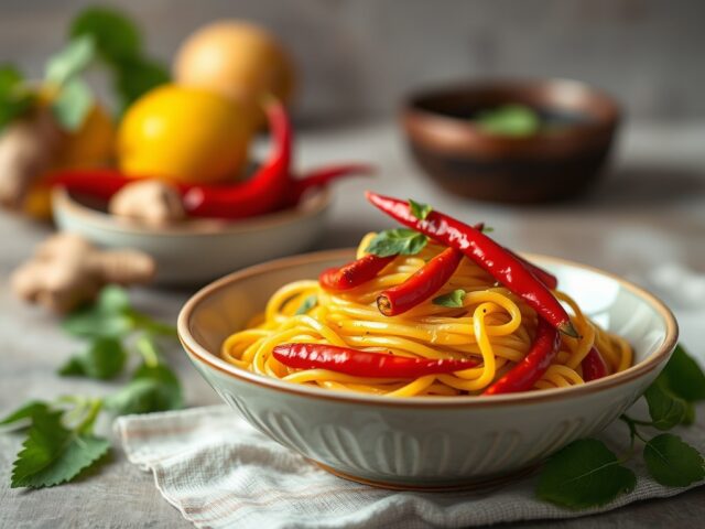 Thaise gele currypasta — AI-gegenereerde illustratie