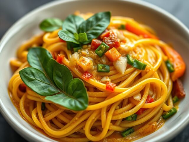 Thaise groene- rode curry pasta