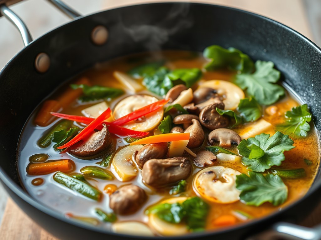 Thaise groentesoep uit de wok, AI-gegenereerde illustratie