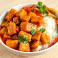 Thaise hete kip met rijst en groente