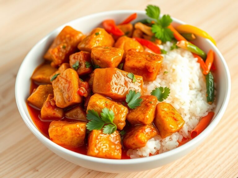 Thaise hete kip met rijst en groente
