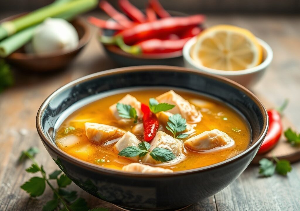 Thaise Kippensoep, AI-gegenereerde illustratie