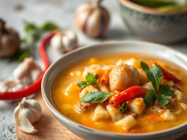 Thaise kokos-kippensoep — AI-gegenereerde illustratie