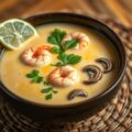 Thaise kokos soep met grote garnalen (Tom Kha Kung)