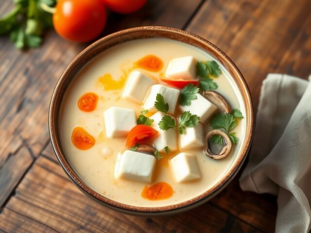Thaise kokos soep met tofu (Tom Kha Tahoe)