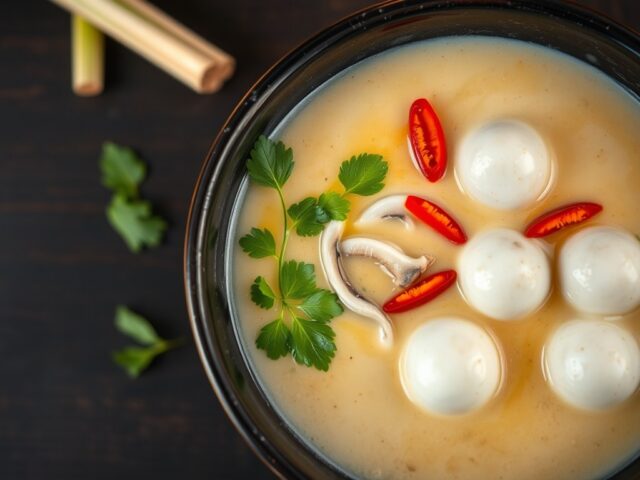 Thaise kokos soep met visballetjes (Tom Kha Talee)