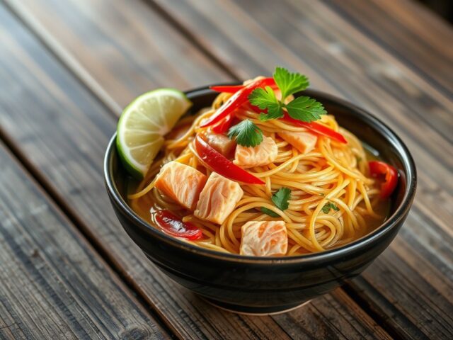 Thaise noedels met zalm