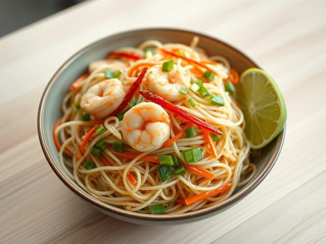 Thaise noedelsalade met garnalen