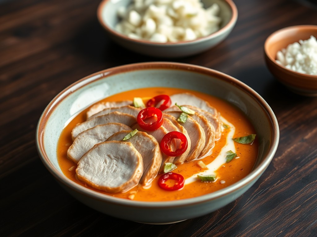 Thaise penang curry met eendenborst, AI-gegenereerde illustratie