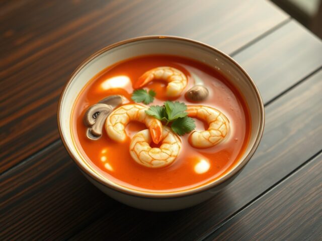 Thaise pikante soep met garnalen (Tom Yam Kung)