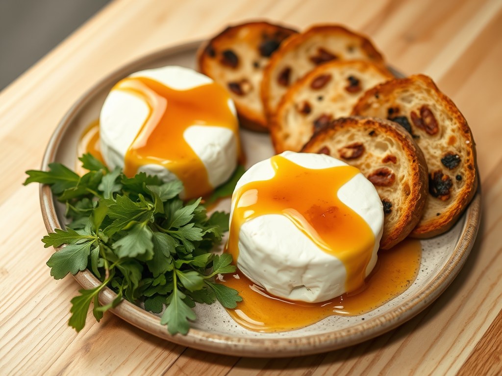 Tiede geitenkaas met sherry, AI-gegenereerde illustratie