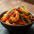 Tijgergarnalen en groenten uit de wok