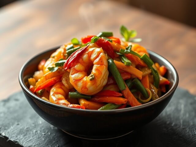 Tijgergarnalen en groenten uit de wok