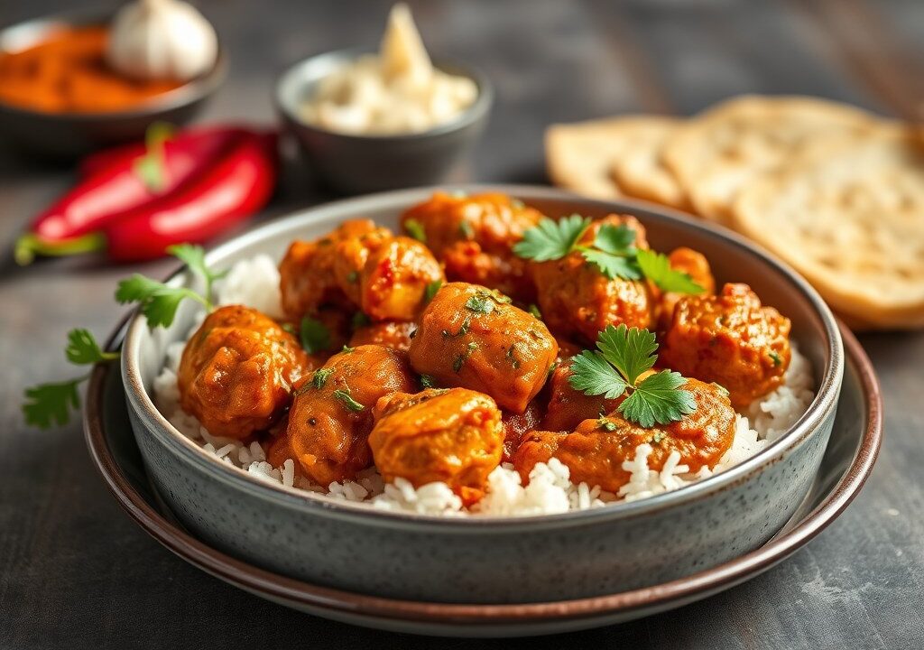Tikka Masala kip — AI-gegenereerde illustratie