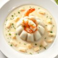 Timbaaltje van garnalen met gevulde aspergesoep