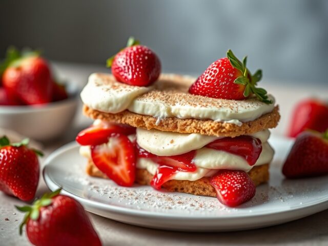 Tiramisu met aardbeien — AI-gegenereerde illustratie