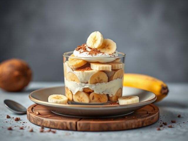 Tiramisu met banaan en kokos — AI-gegenereerde illustratie
