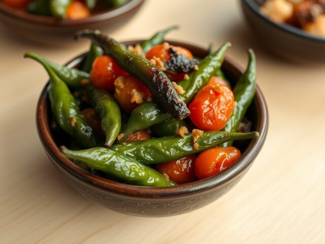 Tjotjol met knapperige, groene punt paprika’s
