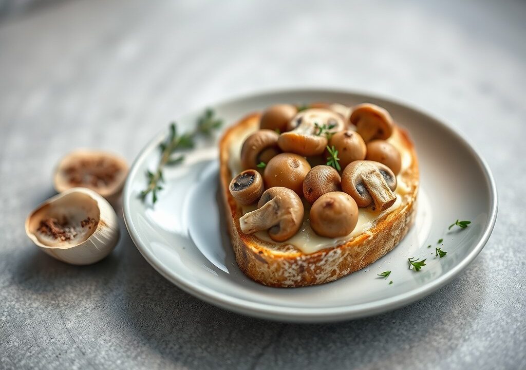 Toast met champignons, AI-gegenereerde illustratie
