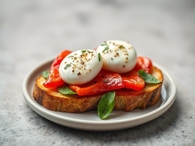 Toast met geroosterde paprika en buffelmozzarella