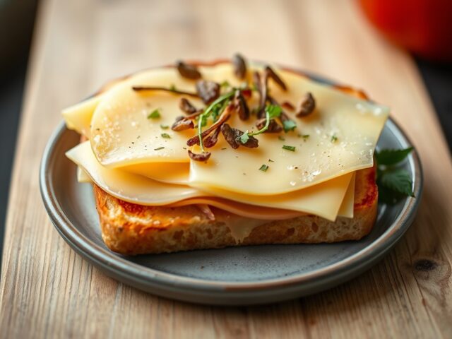 Toast met peer, ham en kaas — AI-gegenereerde illustratie