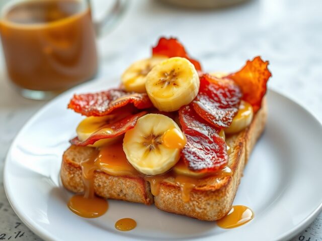 Toast met spek gebakken banaan en pindakaas