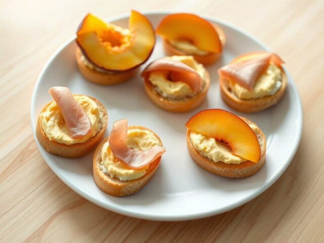 Toastjes met currykaas, ham en perzik