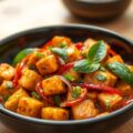 Tofu gebakken in Thaise roerbakmix
