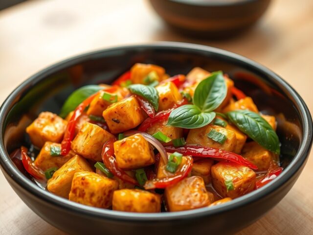 Tofu gebakken in Thaise roerbakmix