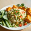 Tom Yam Rijst met Gele Curry Kip en Komkommer Sla