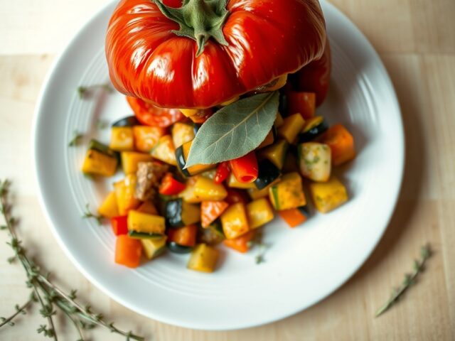 Tomaat gevuld met ratatouille
