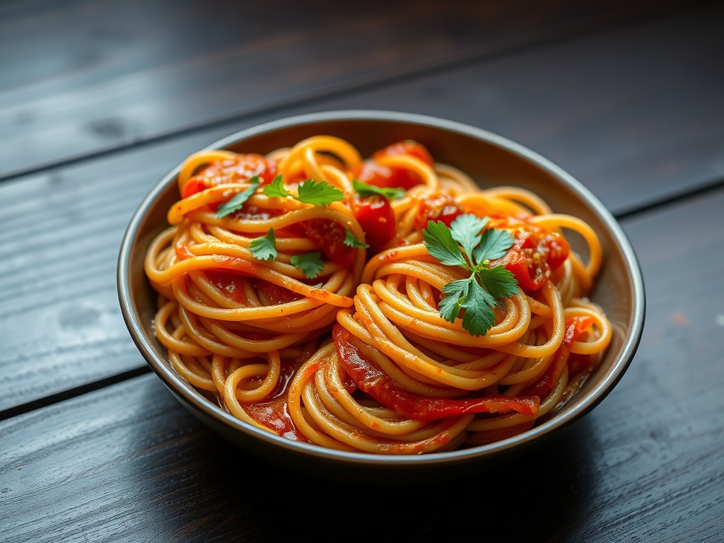Tomaat-ui pasta, AI-gegenereerde illustratie