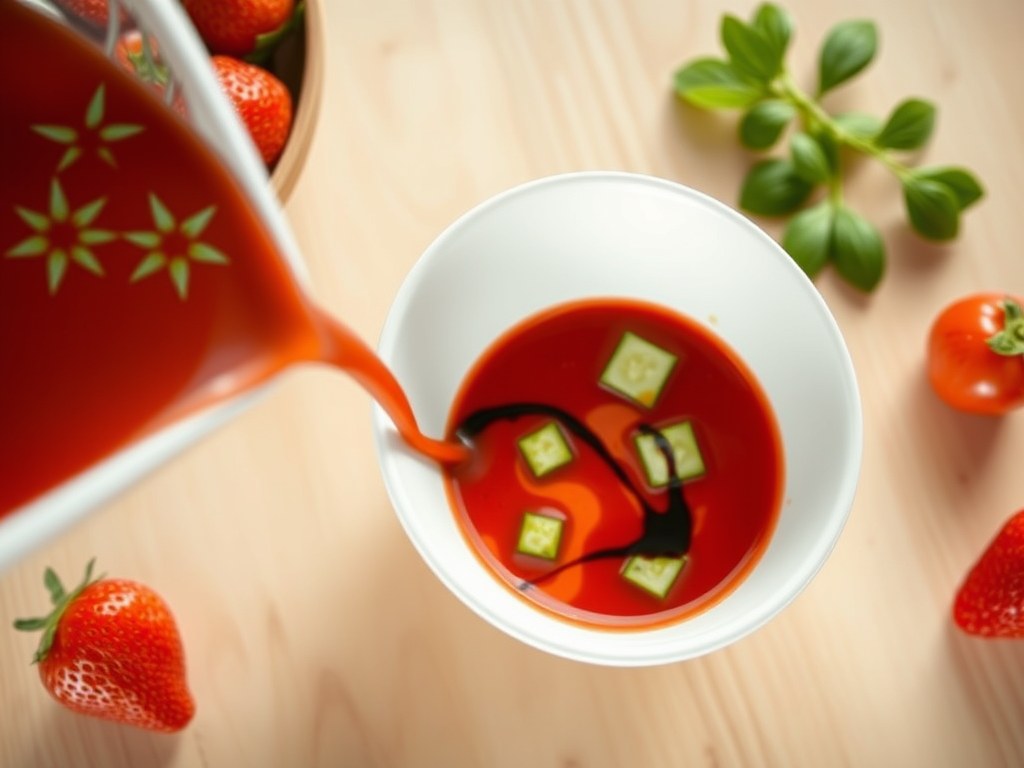 Tomaten – Aardbeien Soep, AI-gegenereerde illustratie