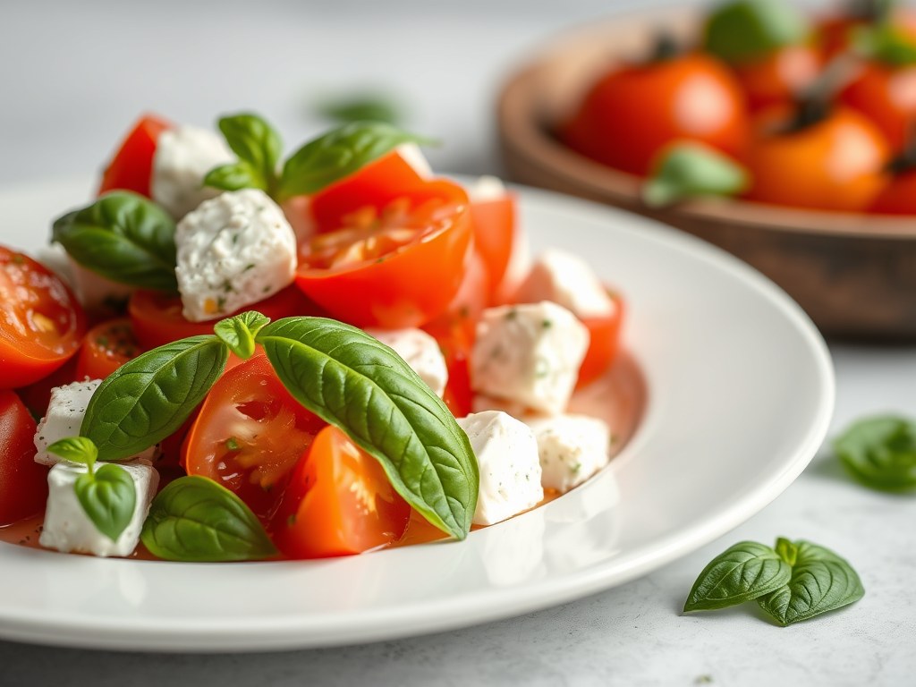 Tomaten-feta salade, AI-gegenereerde illustratie